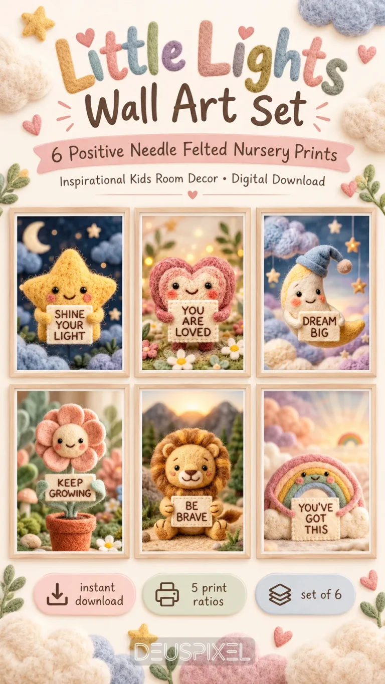 Little Lights nursery wall art set with six positive felted prints