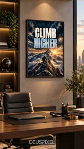 Climb Higher motivational wall art modern office mockup