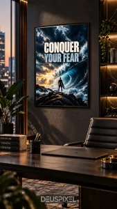 Conquer Your Fear motivational wall art office mockup