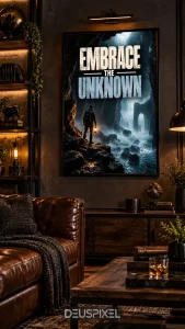 Embrace the Unknown motivational wall art man cave mockup