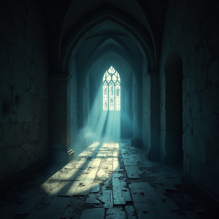 Eerie Gothic Hallway Abandoned to Time
