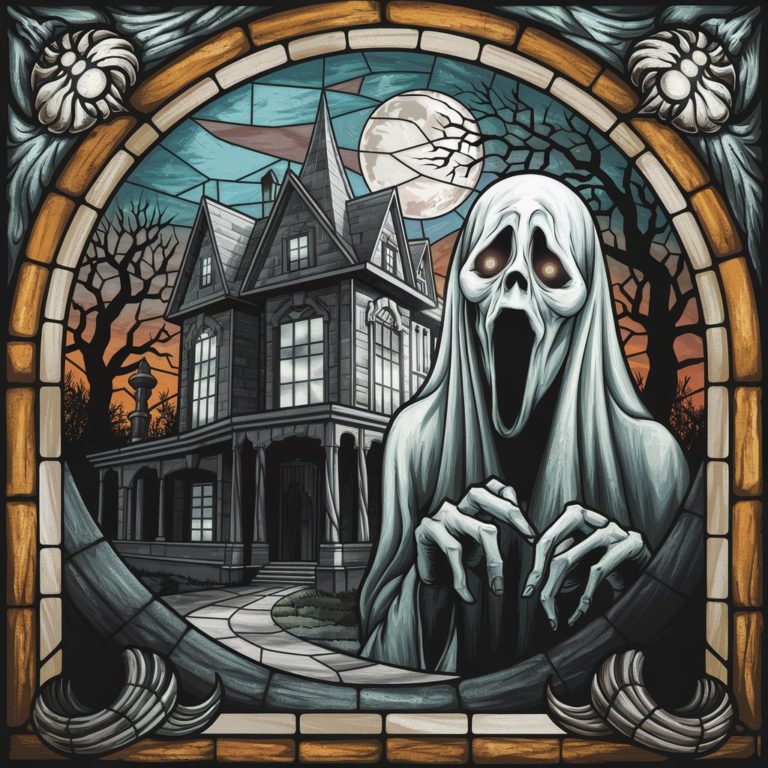 Haunted Elegance: A Stained Glass Halloween Masterpiece