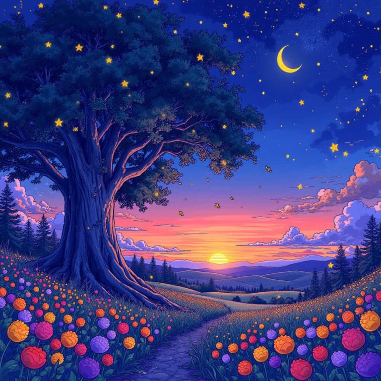 Mystical Nightscape of an Enchanted Tree under a Starry Sky