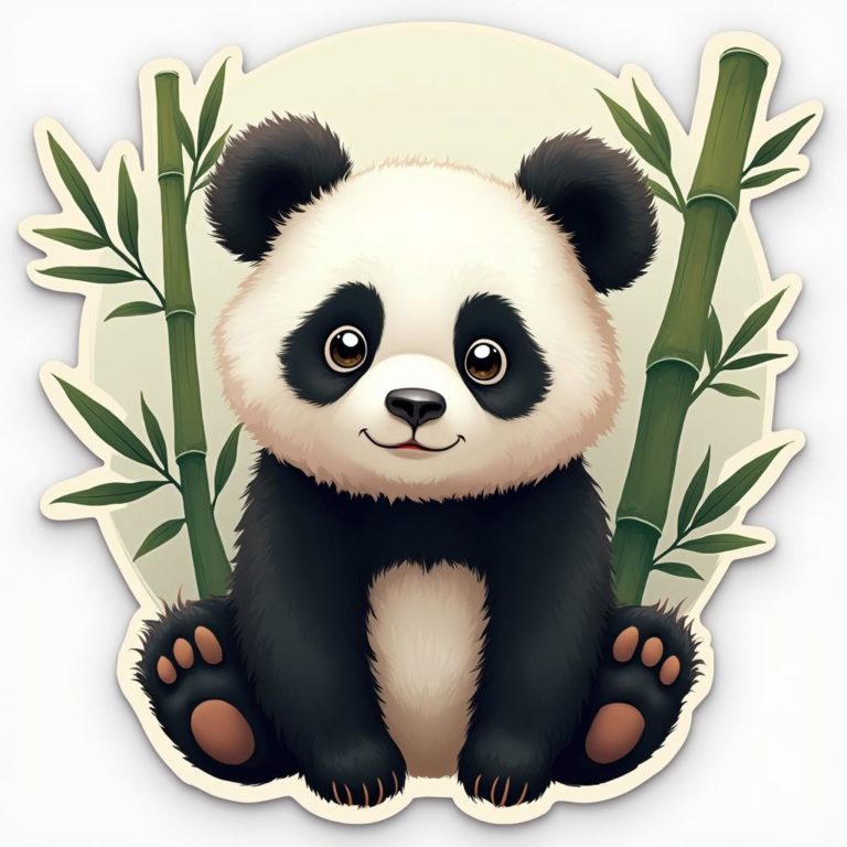 Adorable Panda Sticker Design with Bamboo Leaves