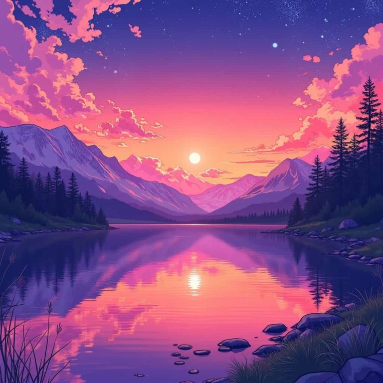 Serene Anime Lake Sunset Wallpaper Inspired by Makoto Shinkai
