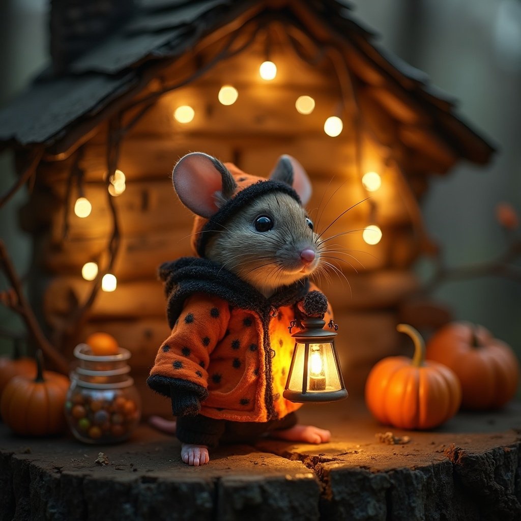 Adorable Halloween mouse in witch costume