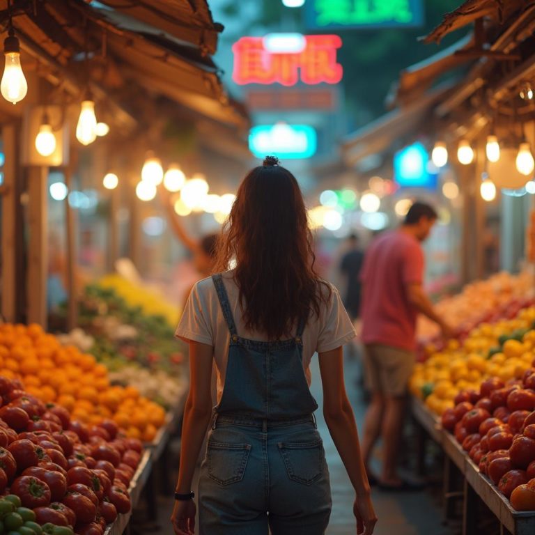 Vibrant Textures of a Busy Market Scene