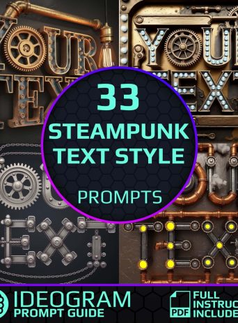 33 Steampunk Text Style Prompts for Ideogram – Vintage-inspired industrial typography with gears, pipes, and mechanical design elements.