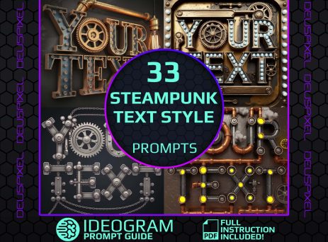 33 Steampunk Text Style Prompts for Ideogram – Vintage-inspired industrial typography with gears, pipes, and mechanical design elements.