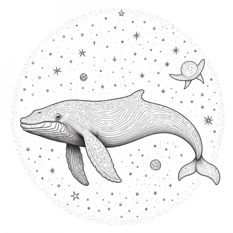 Celestial Whale Coloring Page: Majestic Journey Through the Cosmos