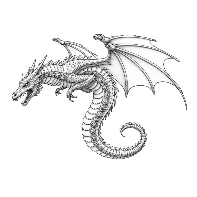 Clockwork Dragon Coloring Page: Steampunk Fantasy in Detail