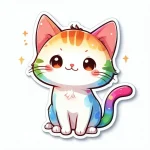 A cute rainbow cat with playful features designed as a 2D sticker