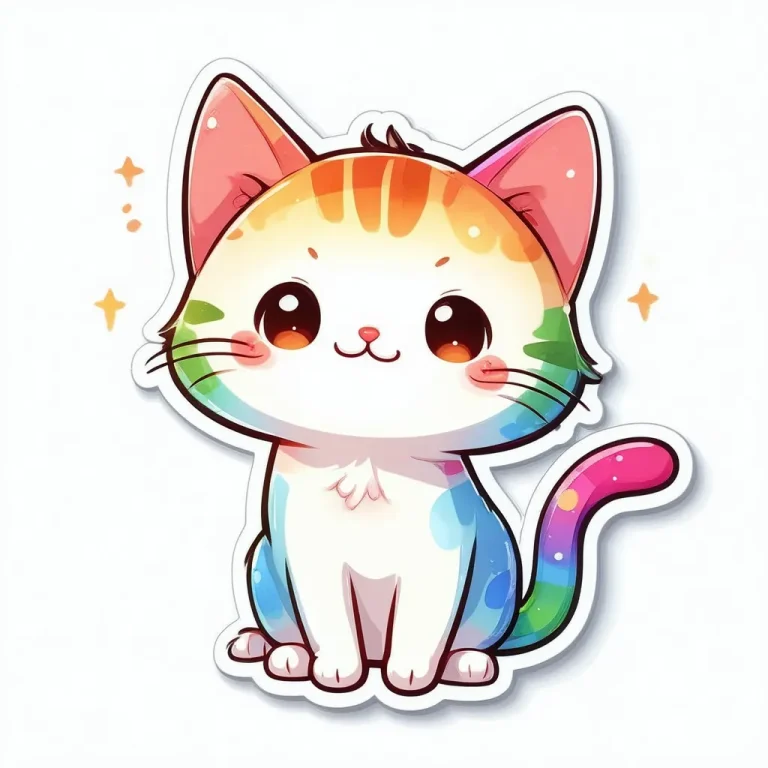 Playful Rainbow Cat Sticker: A Colorful Delight