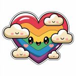 A colorful rainbow heart with clouds, designed as a 2D sticker