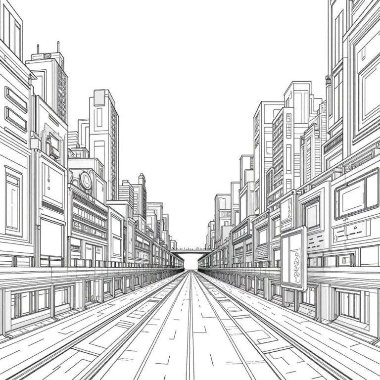 Cyberpunk Cityscape Coloring Page: Explore a Futuristic Metropolis