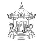 An enchanted carousel coloring page with unicorns and mythical creatures