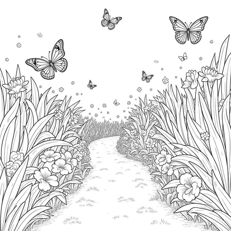 Enchanted Garden Coloring Page: Flowers & Butterflies Delight