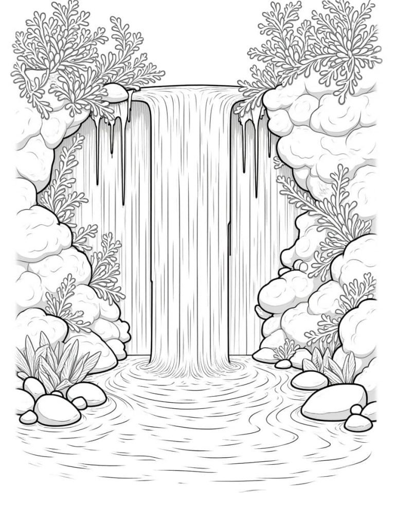 Enchanted Waterfall Coloring Page: Nature’s Magical Cascades