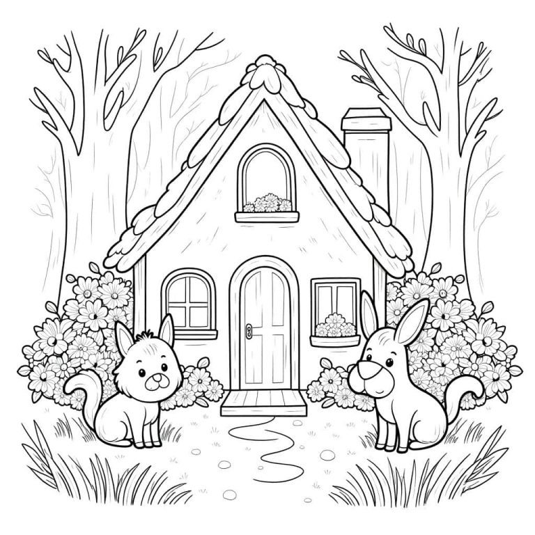 Enchanting Woodland Cottage: A Fairy-tale Coloring Scene