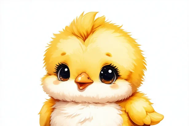 A fluffy chick with an eggshell designed as a 2D sticker