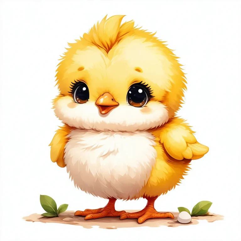Adorable Fluffy Chick with Eggshell Sticker Design