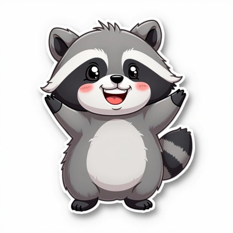 Fluffy Raccoon Sticker with a Playful Mischievous Grin
