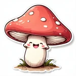 A happy mushroom with a friendly face designed as a 2D sticker