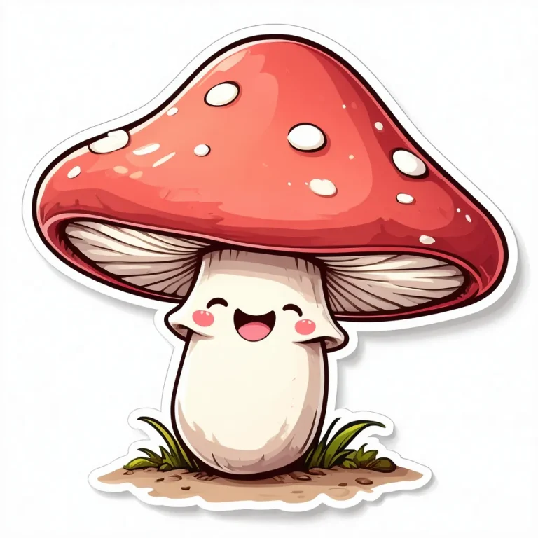Whimsical Happy Mushroom with Friendly Face Sticker Design