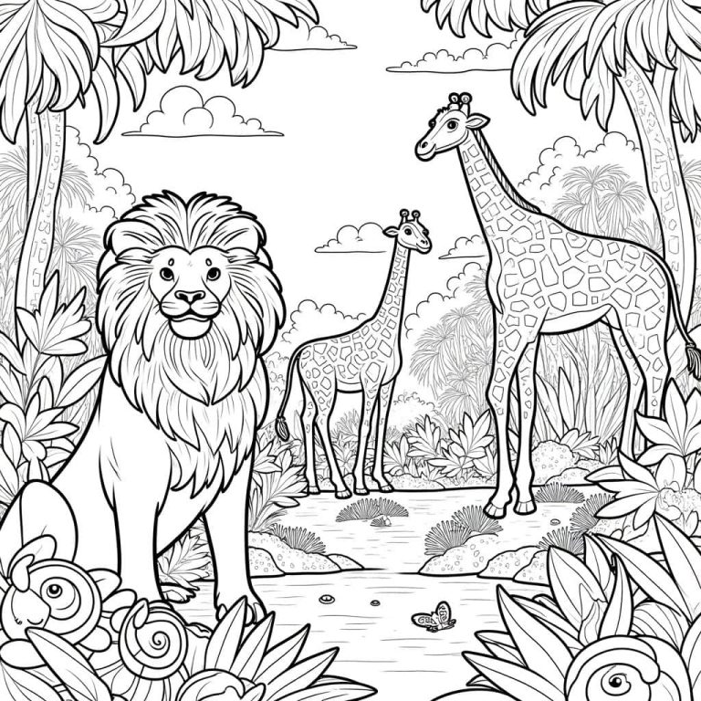 Jungle Safari Adventure: Majestic Wildlife Coloring Page
