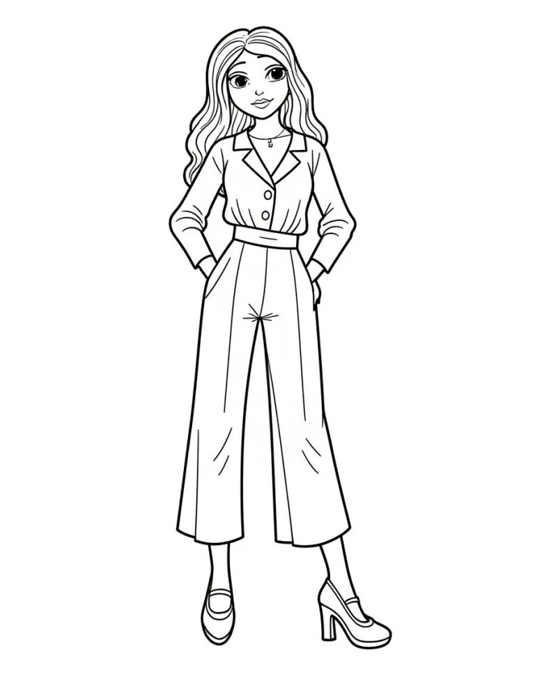 Adorable Kawaii Fashion Coloring Page in Minimalist Lineart