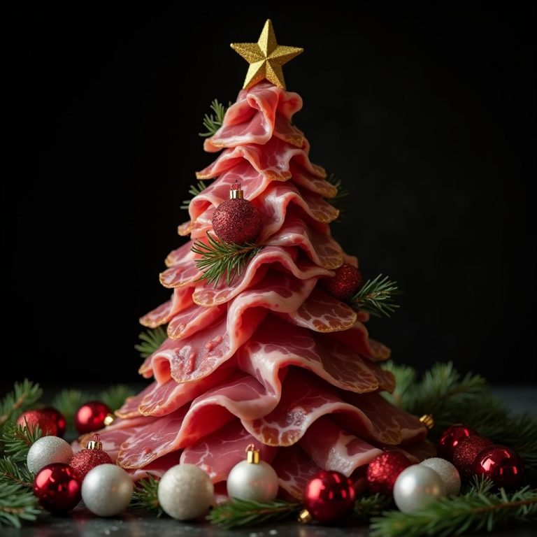 Festive Twist: A Christmas Tree Made from Meat Slices