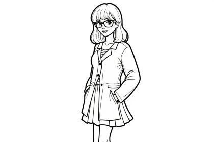 Black and white lineart illustration of preppy fashion for coloring.