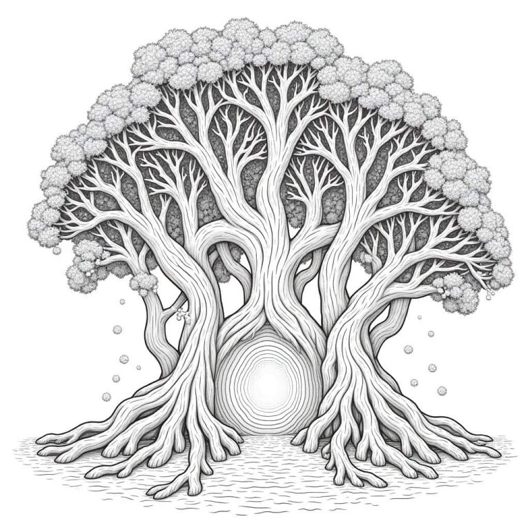 Quantum Forest Coloring Page: Explore Intertwined Realities