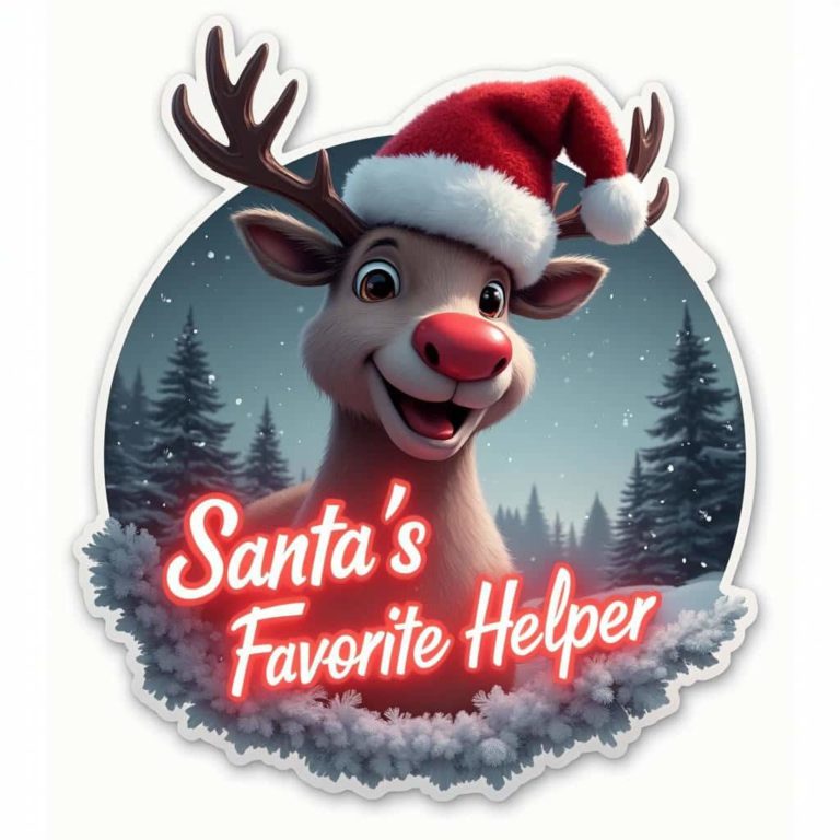 Santa’s Favorite Helper: Adorable Reindeer Christmas Sticker