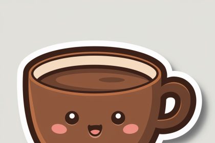 A cute smiling cup of hot chocolate designed as a 2D sticker