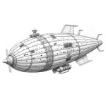 A pencil drawing coloring page of a steampunk airship with intricate gears and metalwork