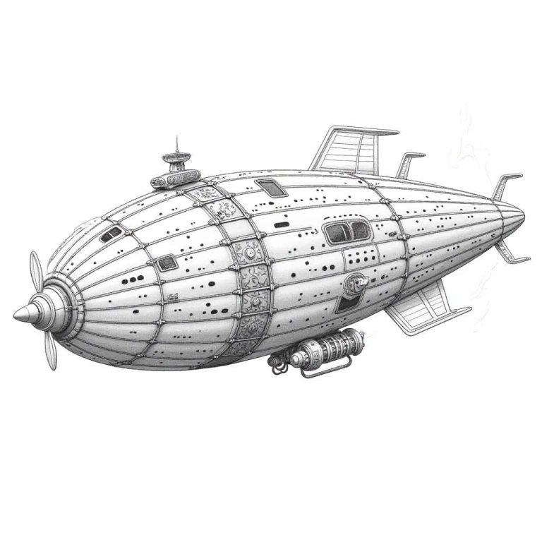 Steampunk Airship Coloring Page: Explore Clockwork Wonders