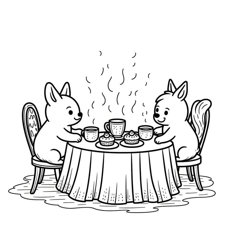 Whimsical Tea Party: Cute Animals and Pastries to Color