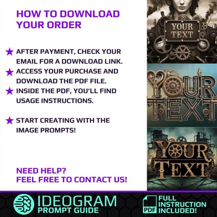 33 Steampunk Text Style Prompts for Ideogram – Vintage-inspired industrial typography with gears, pipes, and mechanical design elements.