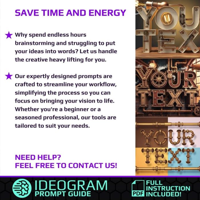 33 Steampunk Text Style Prompts for Ideogram – Vintage-inspired industrial typography with gears, pipes, and mechanical design elements.