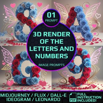 Rose & Wings Number and Letter Art Prompt – Create Stunning Floral Designs with Ideogram, MidJourney, Flux, Leonardo, and DALL-E