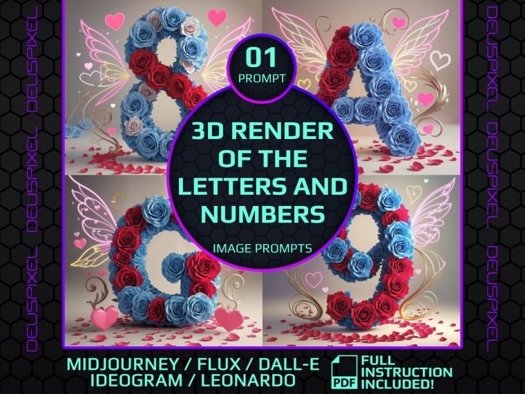 Rose & Wings Number and Letter Art Prompt – Create Stunning Floral Designs with Ideogram, MidJourney, Flux, Leonardo, and DALL-E