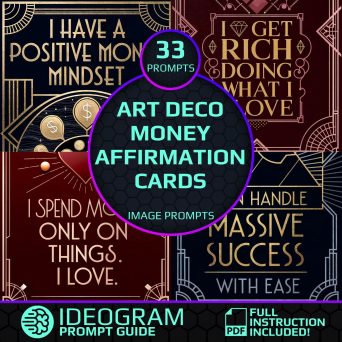 Art Deco Money Affirmation Card Prompts-Create Stunning Wealth-Inspiring Designs with Bold Patterns, Gold Accents, and Powerful Affirmations