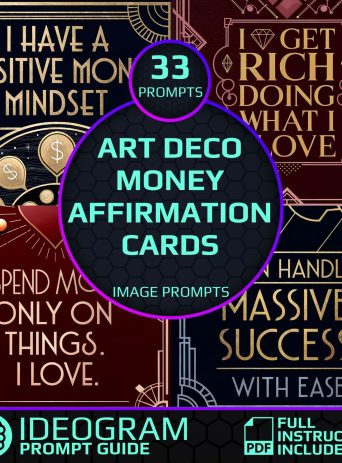 Art Deco Money Affirmation Card Prompts-Create Stunning Wealth-Inspiring Designs with Bold Patterns, Gold Accents, and Powerful Affirmations