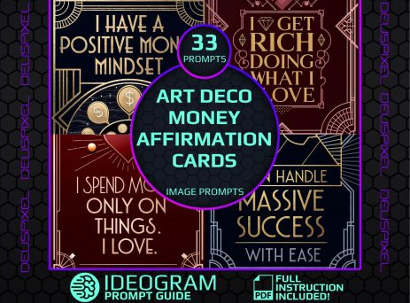 Art Deco Money Affirmation Card Prompts-Create Stunning Wealth-Inspiring Designs with Bold Patterns, Gold Accents, and Powerful Affirmations
