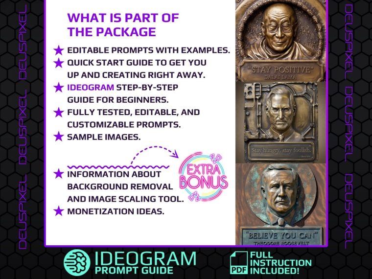 Historical Art Prompts for Ideogram 2.0 | Instant Download to Create Unique Bas-Relief Designs with Iconic Quotes and Vintage Textures - Image 2