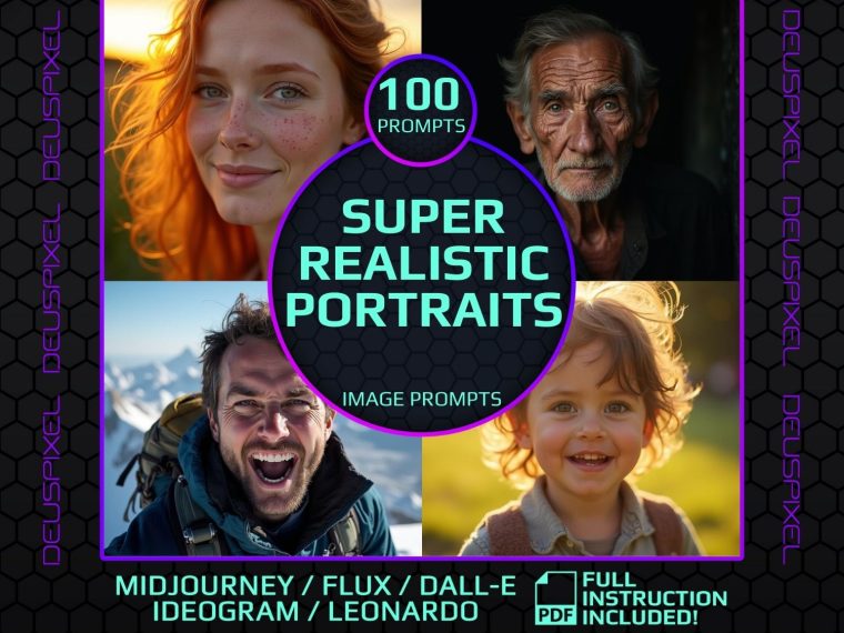 Super Realistic Portrait Prompts | Create Hyper-Realistic Lifelike Art for Digital Artists, Designers, Social Media, and Creative Projects