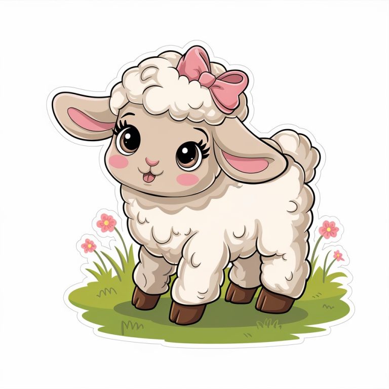 Delightful Fluffy Lamb Sticker with Cute Bow Design