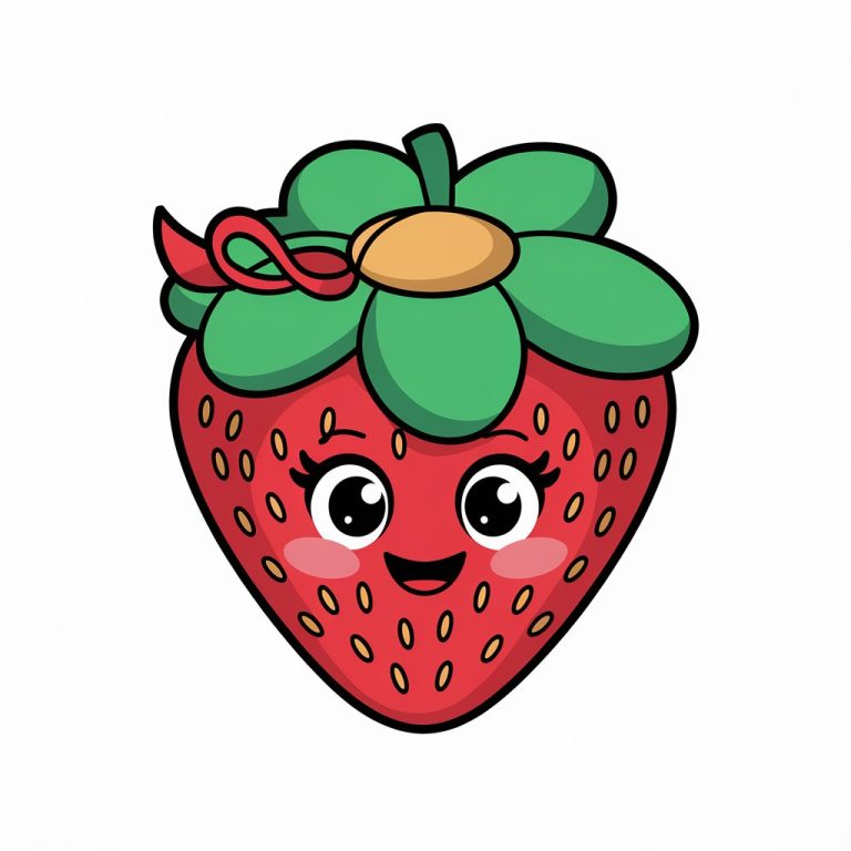Playful Strawberry Sticker with Adorable Flower Hat
