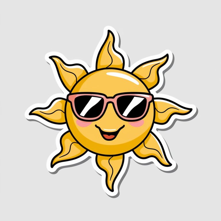 Cheerful Sun Sticker with Sunglasses and Smiling Rays